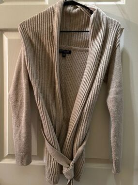 Banana Republic Cream Knit Shawl Collar Belted Cardigan